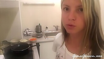 Young Blonde Teenie Cooks Russian Borscht In The Kitchen