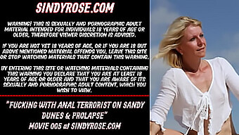 Busty Blonde Sindy Rose Takes On A Huge Dildo In Anal Play On Sand